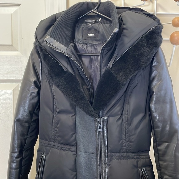 Rudsak - Classic Long Coat Jacket With Hood Old Money - Black  Petite Small - Picture 3 of 13